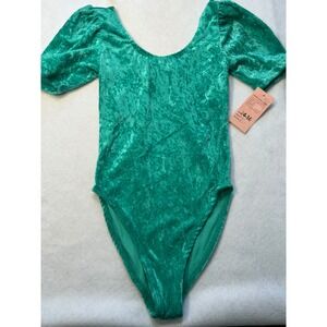 Jenni Rose Girls Green Crushed Velvet Puff Sleeve Leotard Dance Gymnastics 14-16
